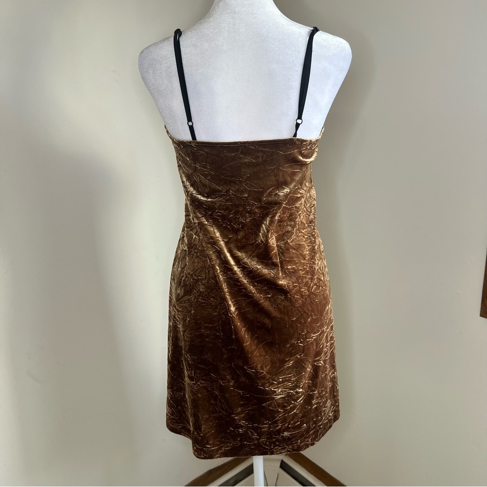 Blue Life vintage y2k Velvet Midi Dress in Gold adjustable‎ strap size M - Picture 6 of 9